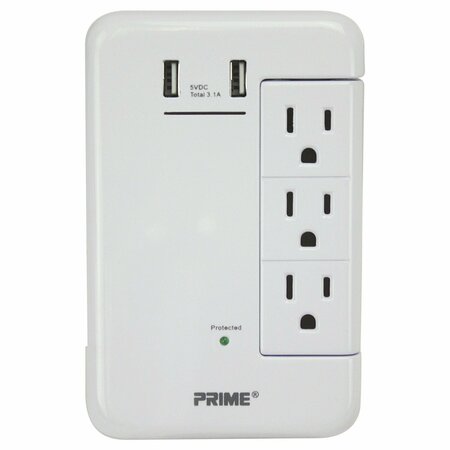 PRIME 6-Outlet Wall Tap with 1,200-Joule Surge Protection and Dual USB Charger PBRUSB346S